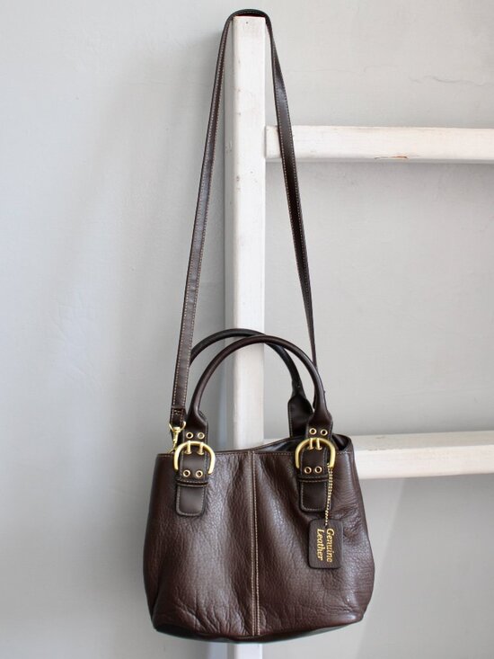 Vintage Handbags - Vintage Y2K Brown Buckle Soft Smooth Pebble Leather Designer Handbag Crossbody